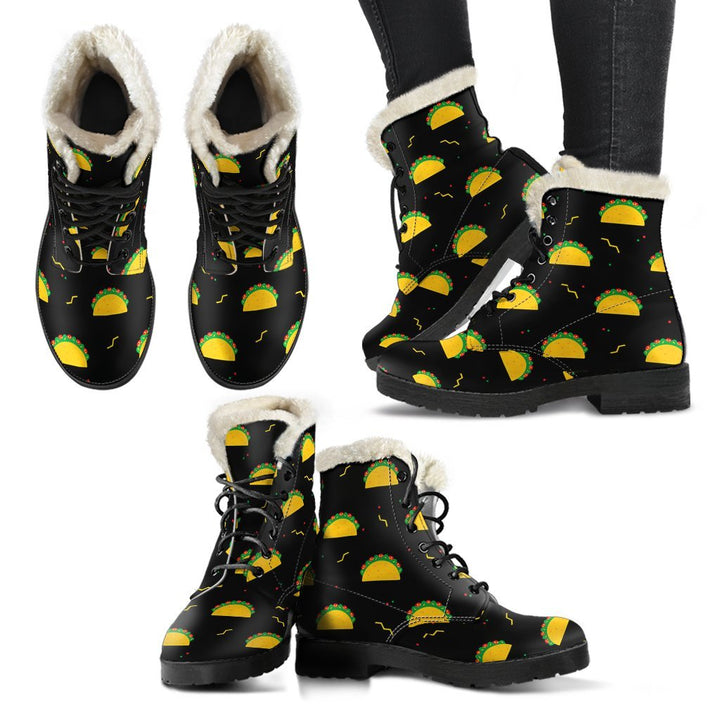 Delicious Taco Print Comfy Faux Fur Boots For Winter Season