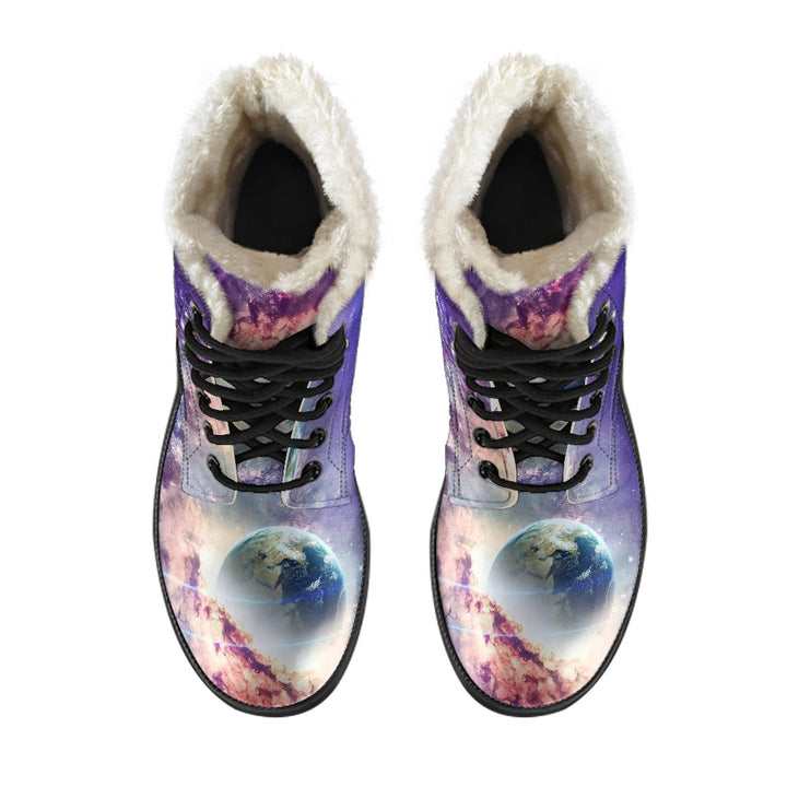 Earth, Mars Outer Space View Print Comfy Faux Fur Boots For Winter Season