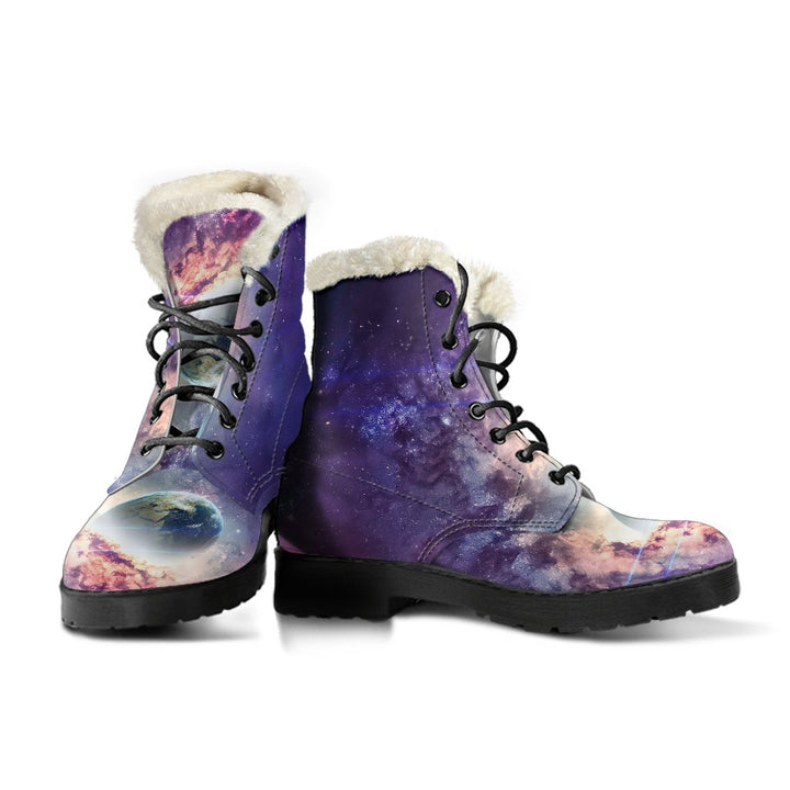 Earth, Mars Outer Space View Print Comfy Faux Fur Boots For Winter Season