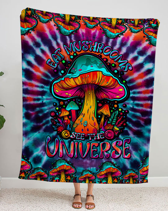 Emerald Blossoms - Eat Mushroom See The Universe Tie Dye Fleece Blanket For Hippies