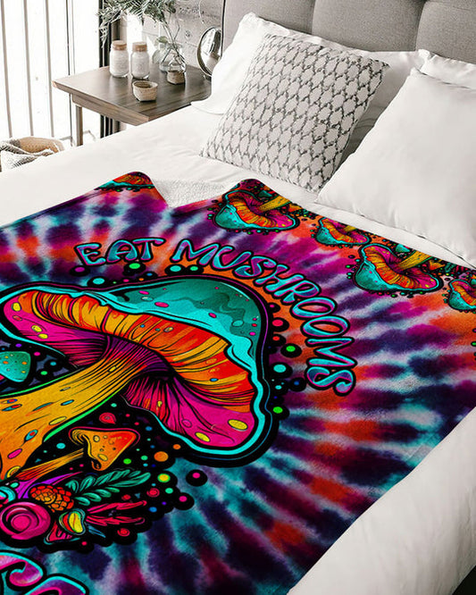 Emerald Blossoms - Eat Mushroom See The Universe Tie Dye Fleece Blanket For Hippies