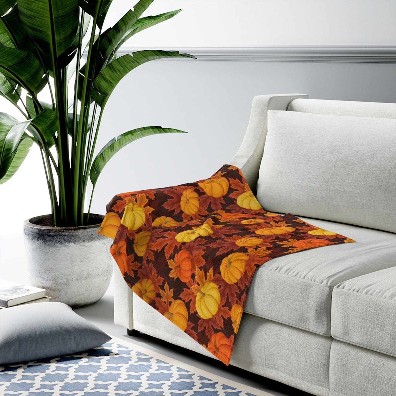 Fall Pumpkin Halloween, Autumn Leaves Fleece Blanket For Hippies