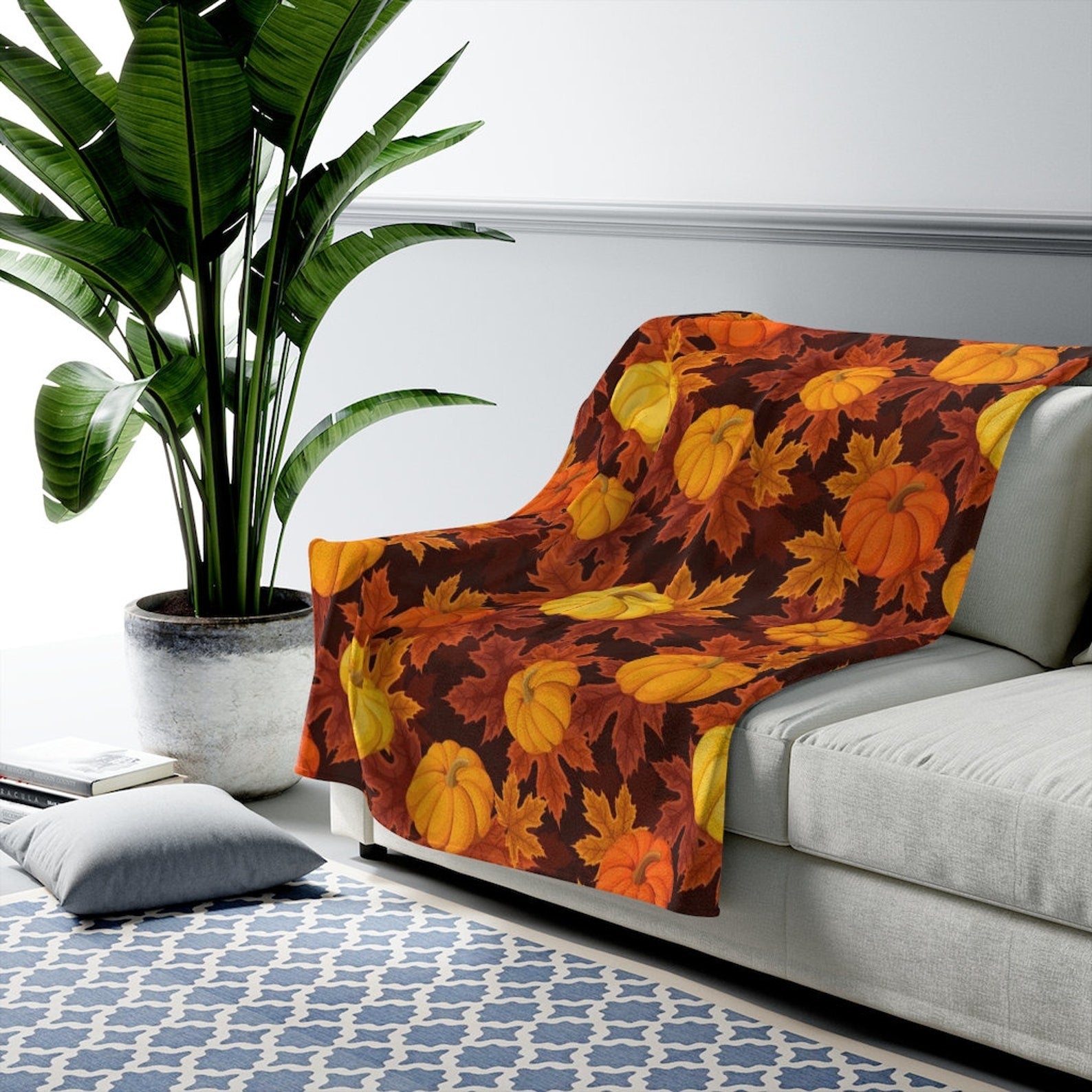 Fall Pumpkin Halloween, Autumn Leaves Fleece Blanket For Hippies