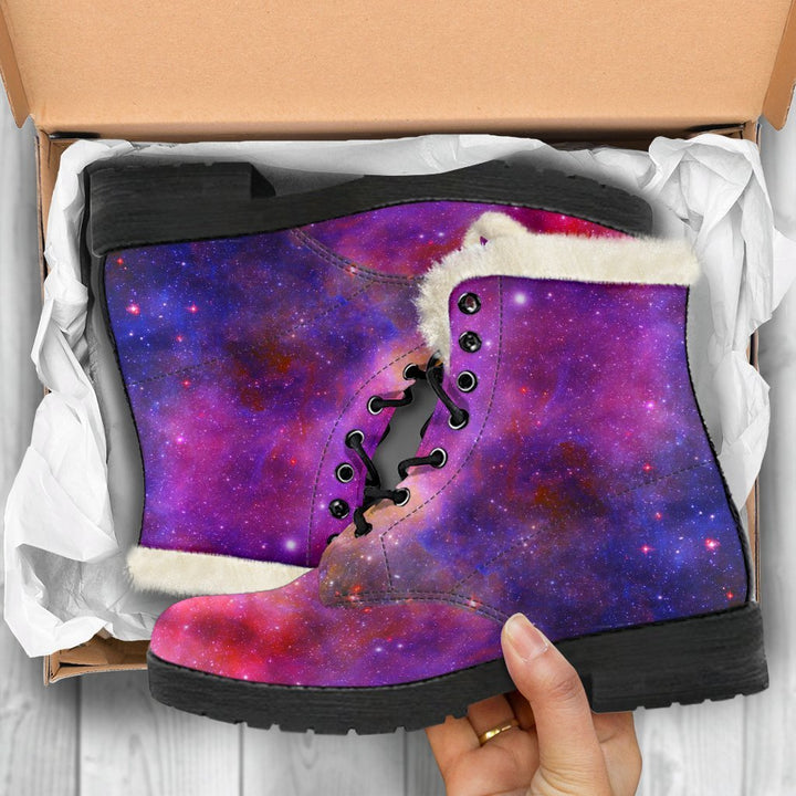 Fantasy Galaxy, Outer Space Print Comfy Faux Fur Boots For Winter Season