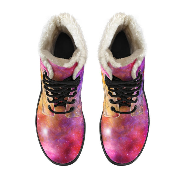 Fantasy Galaxy, Outer Space Print Comfy Faux Fur Boots For Winter Season