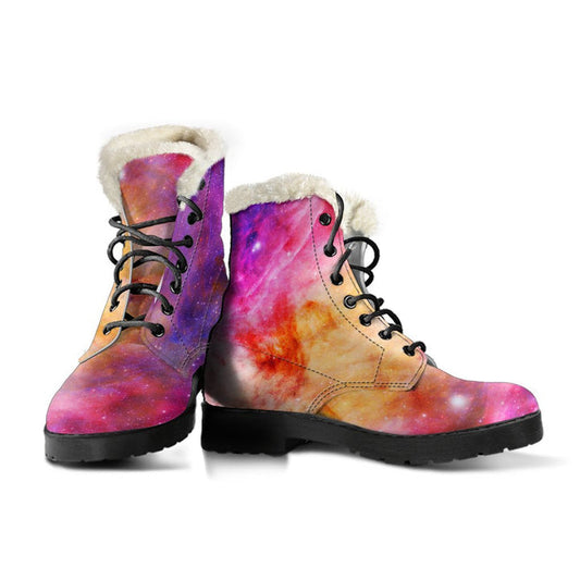 Fantasy Galaxy, Outer Space Print Comfy Faux Fur Boots For Winter Season