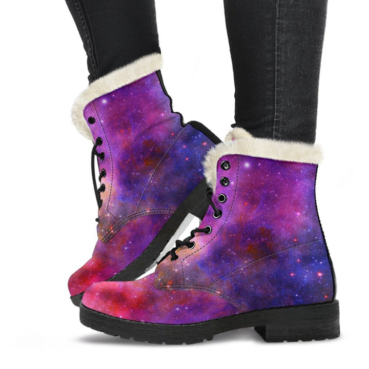 Fantasy Galaxy, Outer Space Print Comfy Faux Fur Boots For Winter Season