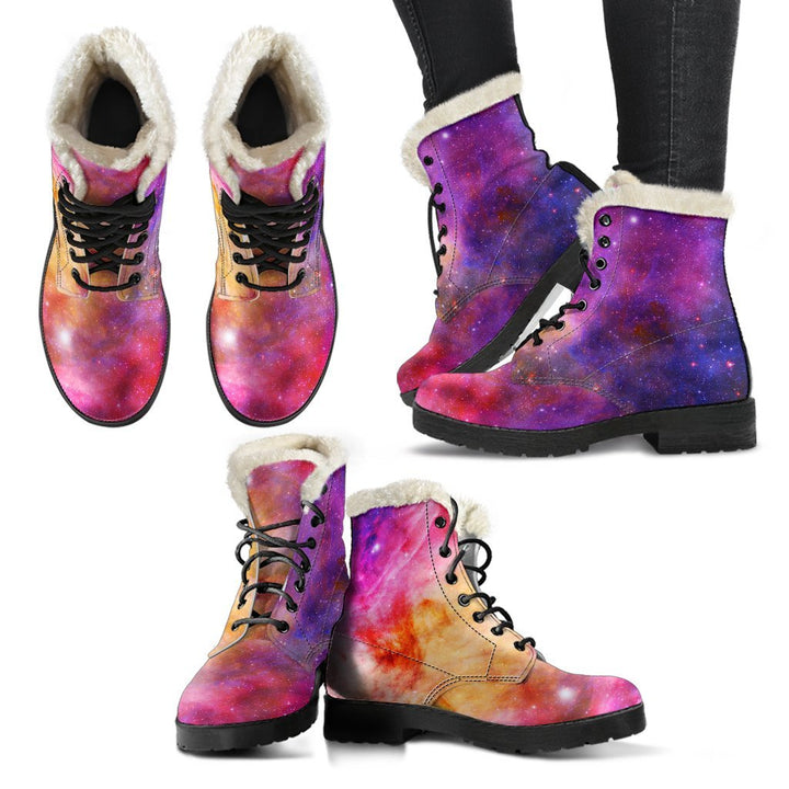 Fantasy Galaxy, Outer Space Print Comfy Faux Fur Boots For Winter Season