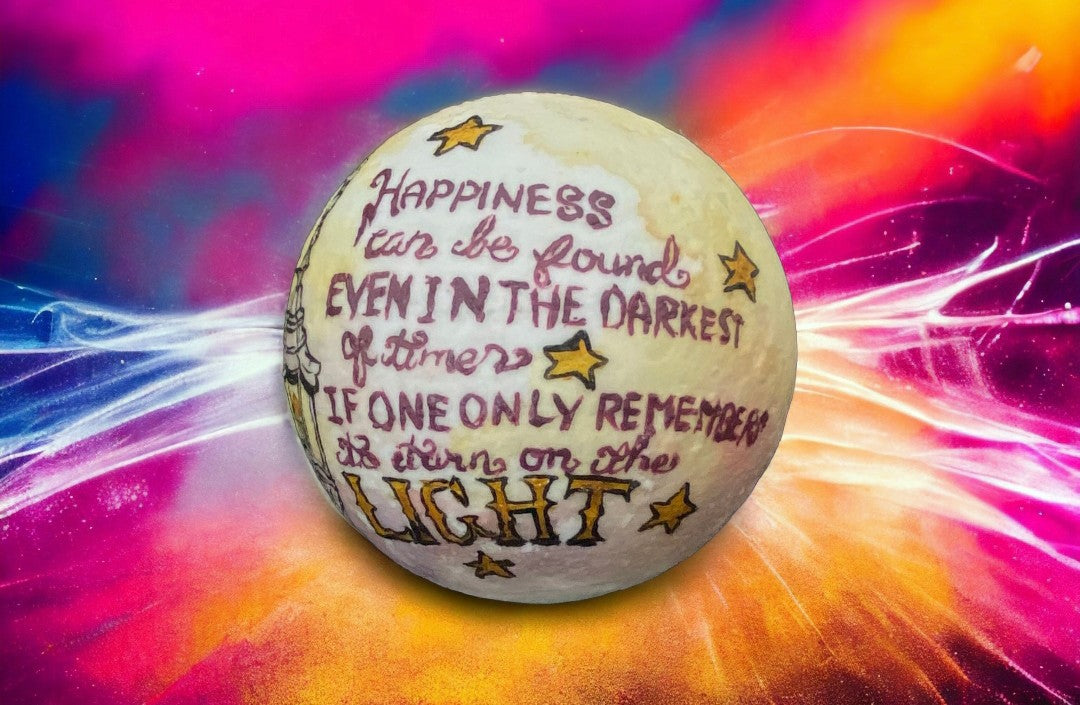 Emerald Blossoms - &quot;Happiness can be found, even in the darkest of times, if one only remembers to turn on the light.&quot; hand painted on moon lamp