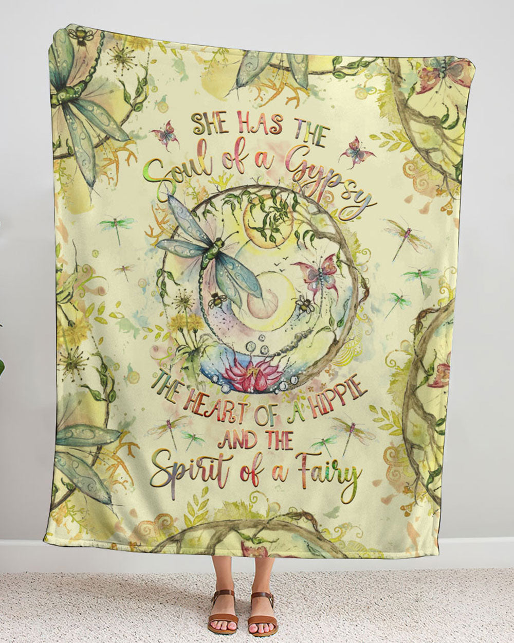 Emerald Blossoms - Hippie Soul, Spirit Of A Dragon Fairy Fleece Blanket For Hippies