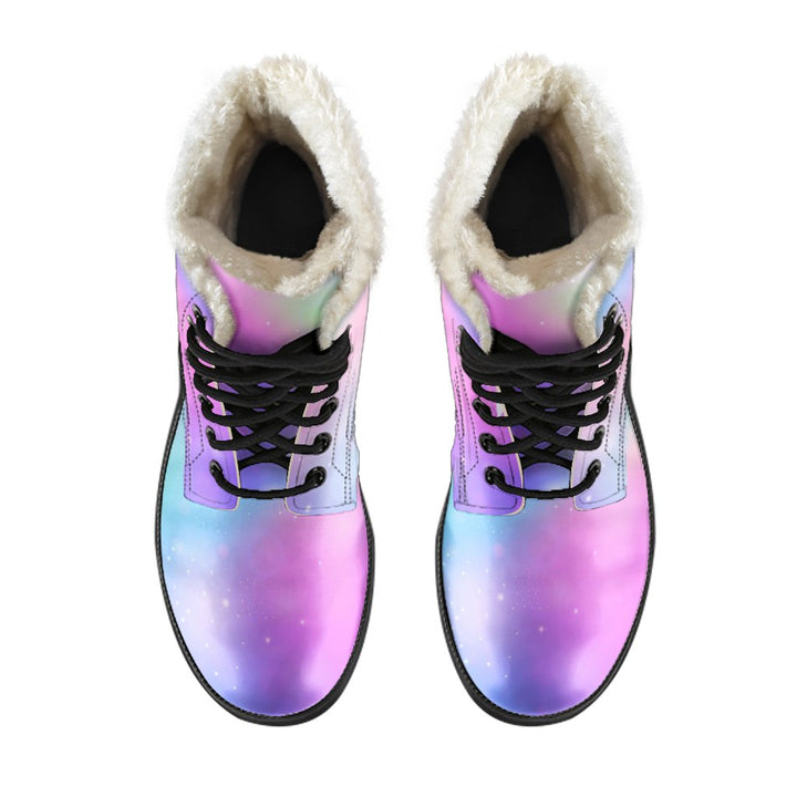 Hologram Rainbow Pattern Print Comfy Faux Fur Boots For Winter Season