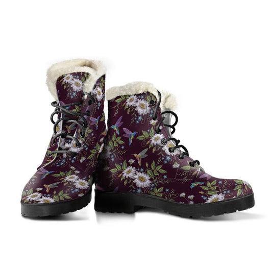 Hummingbird White Daisy Pattern Print Comfy Casual Boots For Winter Season