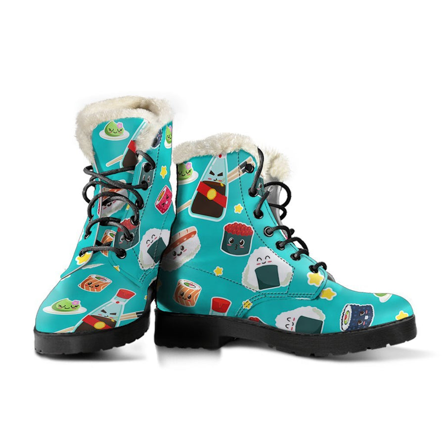 Japanese Sushi Print Comfy Faux Fur Boots For Winter Season