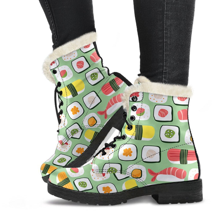 Kawaii Japanese Sushi Print Comfy Faux Fur Boots For Winter Season