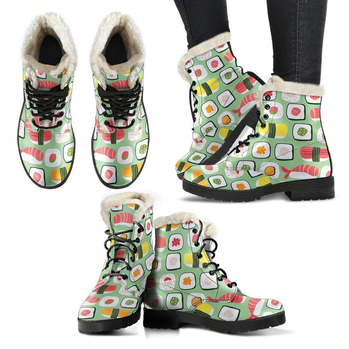 Kawaii Japanese Sushi Print Comfy Faux Fur Boots For Winter Season