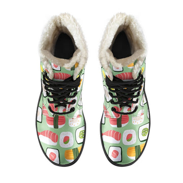 Kawaii Japanese Sushi Print Comfy Faux Fur Boots For Winter Season