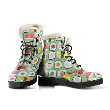 Kawaii Japanese Sushi Print Comfy Faux Fur Boots For Winter Season