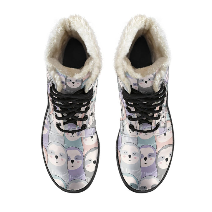 Kawaii Sloth Cartoon Pattern Print Comfy Faux Fur Boots For Winter Season