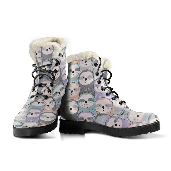 Kawaii Sloth Cartoon Pattern Print Comfy Faux Fur Boots For Winter Season