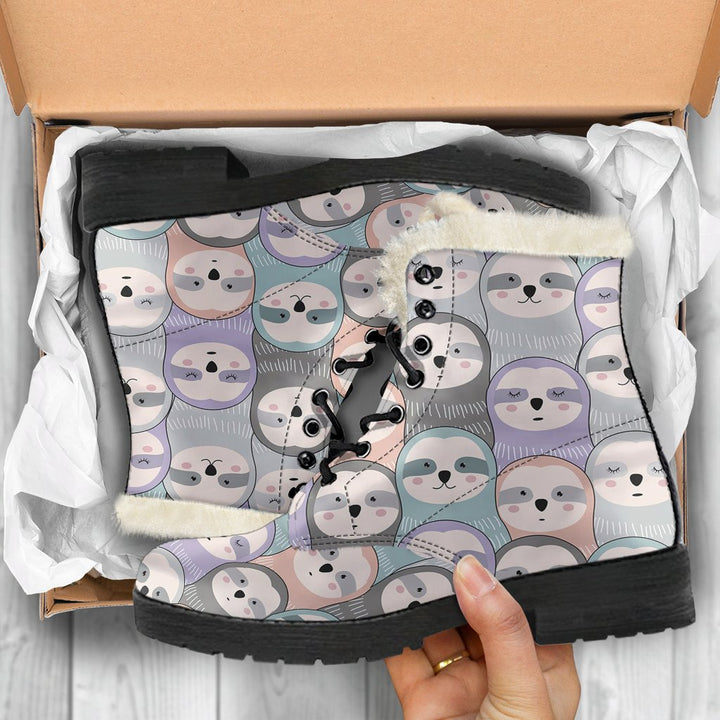 Kawaii Sloth Cartoon Pattern Print Comfy Faux Fur Boots For Winter Season