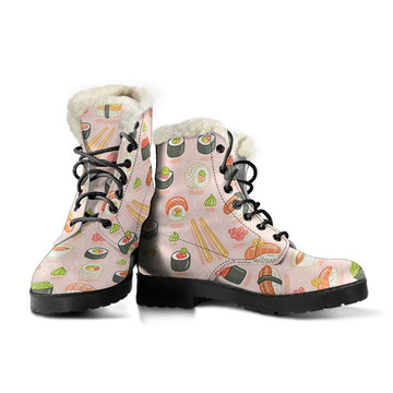 Kawaii Sushi, Japanese Food Print Comfy Faux Fur Boots For Winter Season