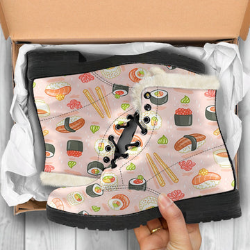 Kawaii Sushi, Japanese Food Print Comfy Faux Fur Boots For Winter Season