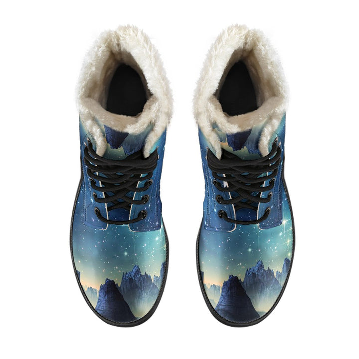 Magnificent Starry Night Print Comfy Faux Fur Boots For Winter Season