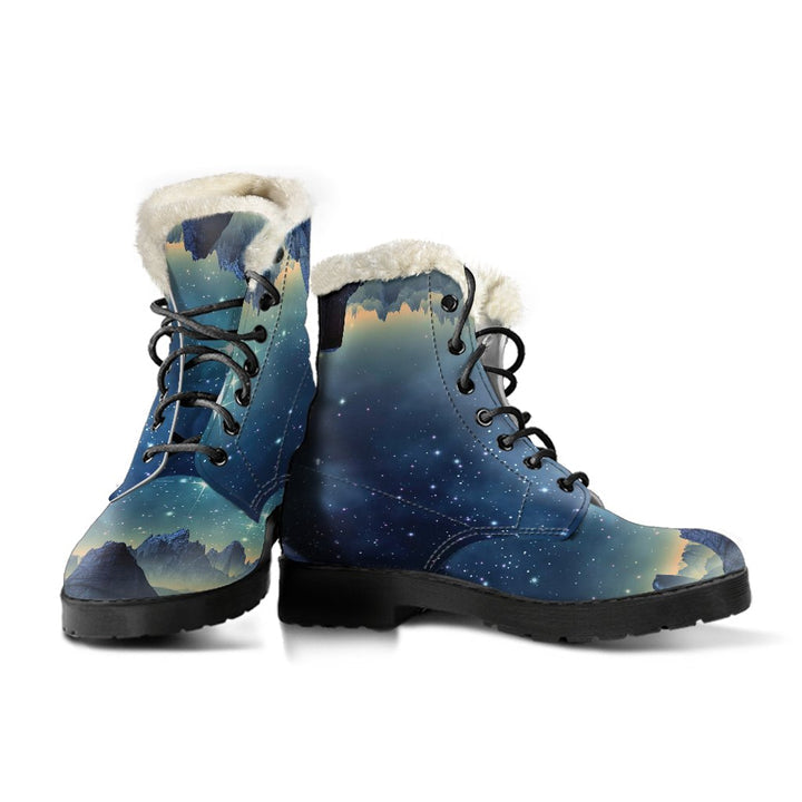 Magnificent Starry Night Print Comfy Faux Fur Boots For Winter Season