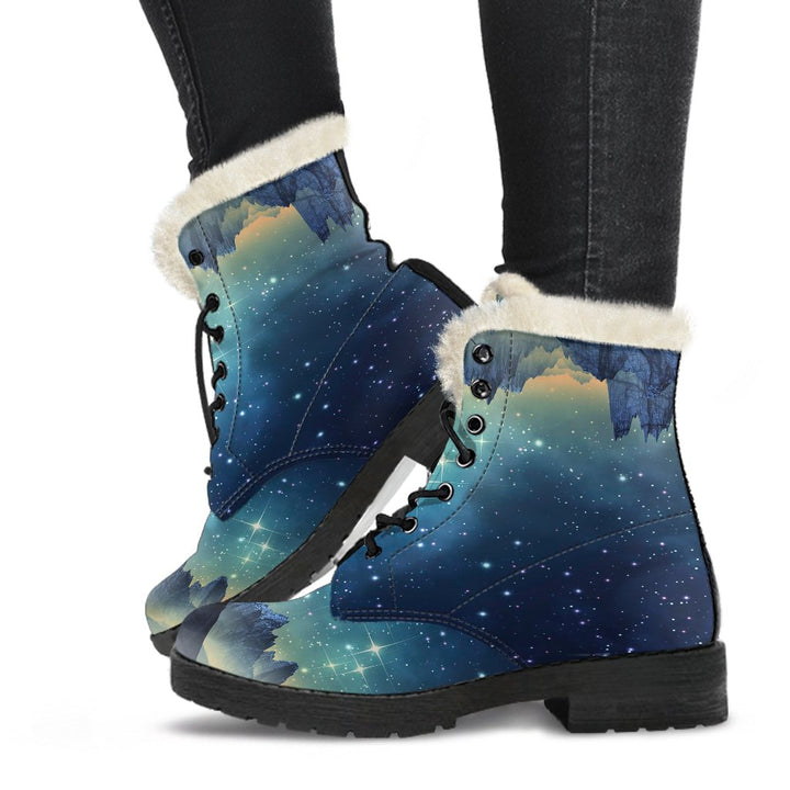 Magnificent Starry Night Print Comfy Faux Fur Boots For Winter Season