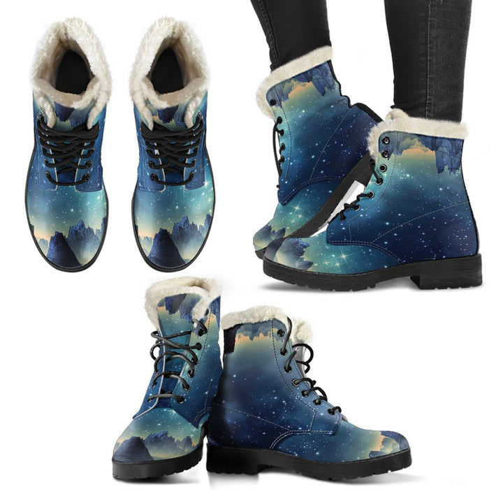 Magnificent Starry Night Print Comfy Faux Fur Boots For Winter Season