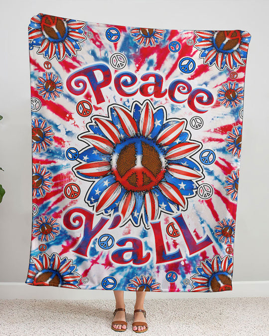 Emerald Blossoms - Peace Y'All Sunflower America Tie Dye Fleece Blanket For Hippies