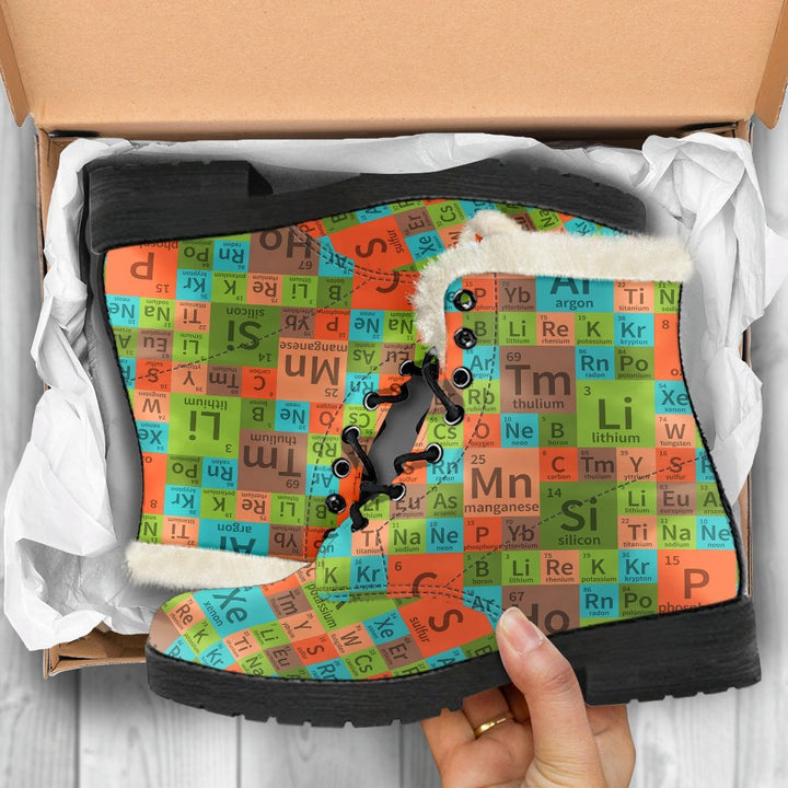 Periodic Table Pattern Print Comfy Faux Fur Boots For Winter Season