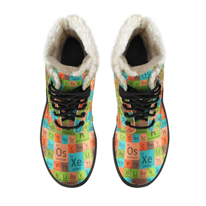 Periodic Table Pattern Print Comfy Faux Fur Boots For Winter Season