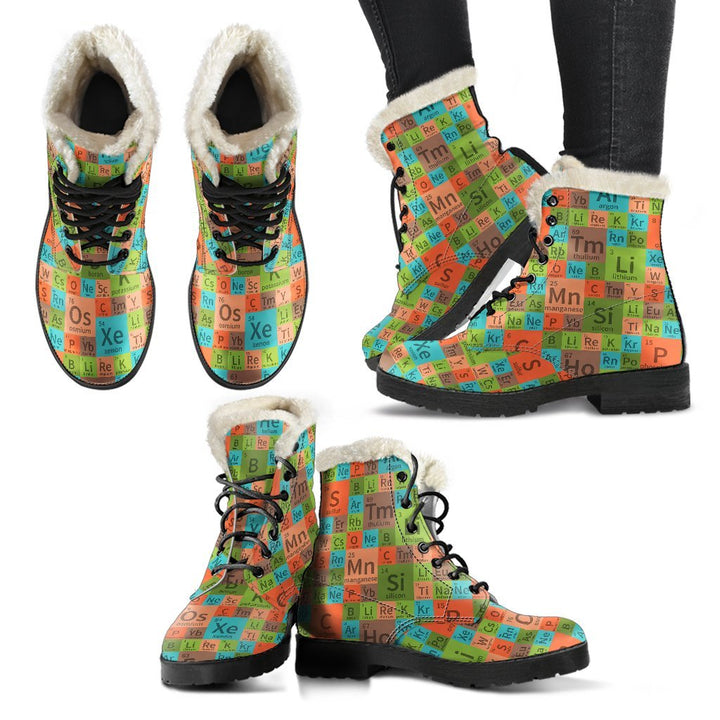 Periodic Table Pattern Print Comfy Faux Fur Boots For Winter Season