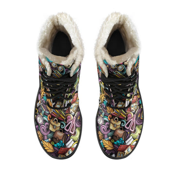 Psychedelic Classroom Print Comfy Faux Fur Boots For Winter Season