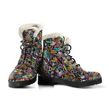 Psychedelic Classroom Print Comfy Faux Fur Boots For Winter Season