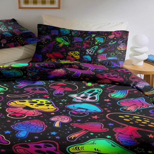 Psychedelic Mushrooms Bedding Set For Hippies