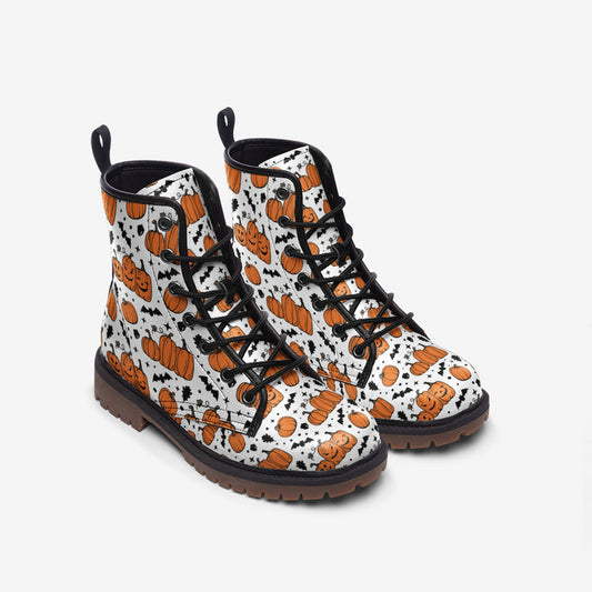 Emerald Blossoms - Pumpkins Autumn, Halloween Holiday Casual Leather Lightweight Boots For Fall Festivals