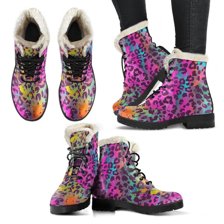 Rainbow Cheetah Pattern Print Comfy Casual Boots For Winter Season