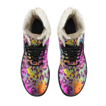 Rainbow Cheetah Pattern Print Comfy Casual Boots For Winter Season