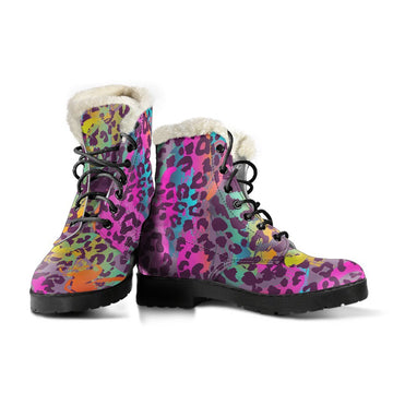 Rainbow Cheetah Pattern Print Comfy Casual Boots For Winter Season