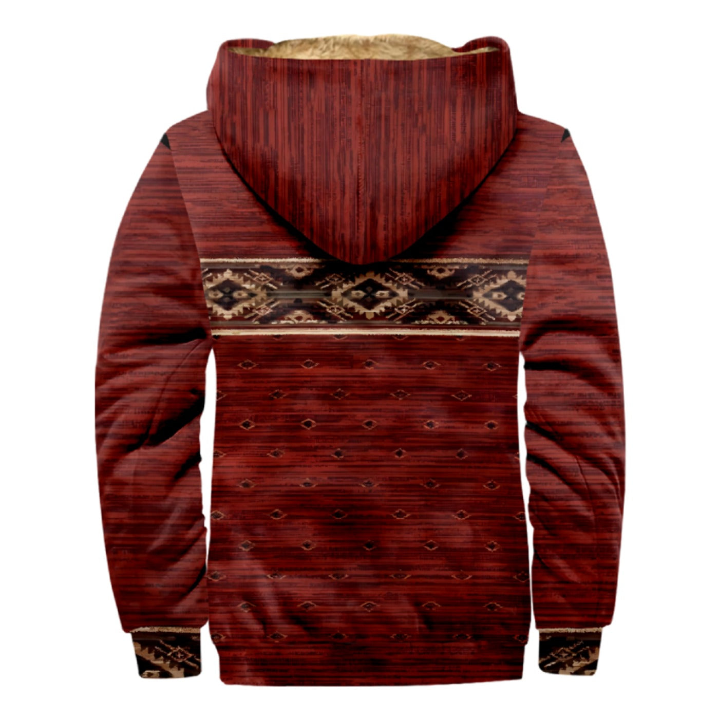 Red Native American Pattern Print Wool Hooded Jackets For Hippie