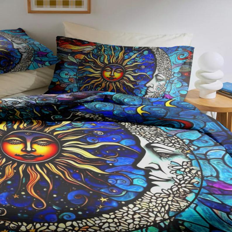 Emerald Blossoms - SUN AND MOON BEDDING SET For Hippies