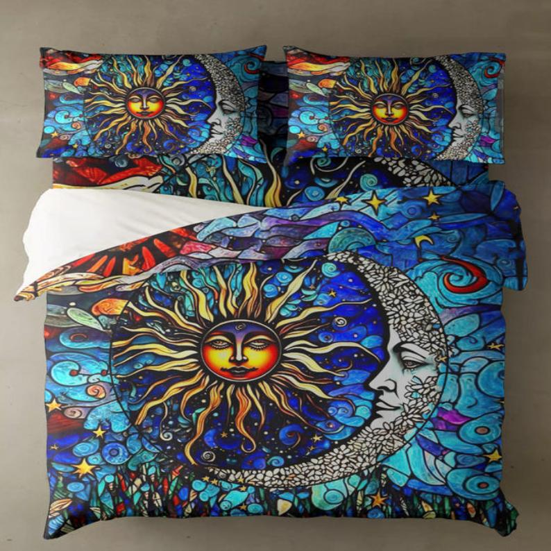 Emerald Blossoms - SUN AND MOON BEDDING SET For Hippies