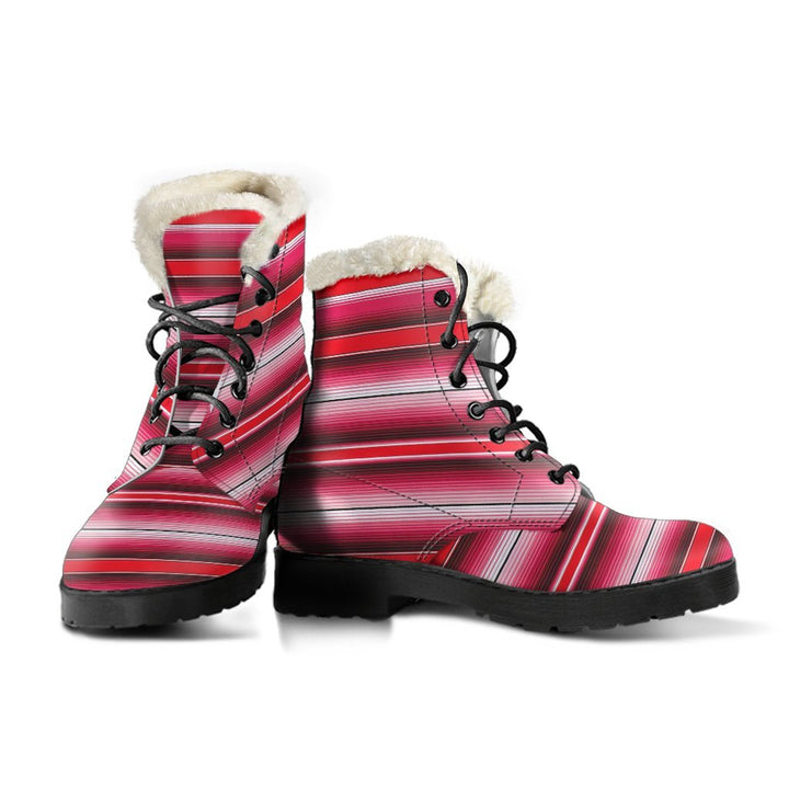 Serape Baja Mexican Pattern Print Comfy Faux Fur Boots For Winter Season