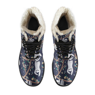 Sloth Flowers Cartoon Pattern Print Comfy Faux Fur Boots For Winter Season