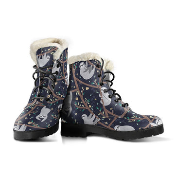 Sloth Flowers Cartoon Pattern Print Comfy Faux Fur Boots For Winter Season