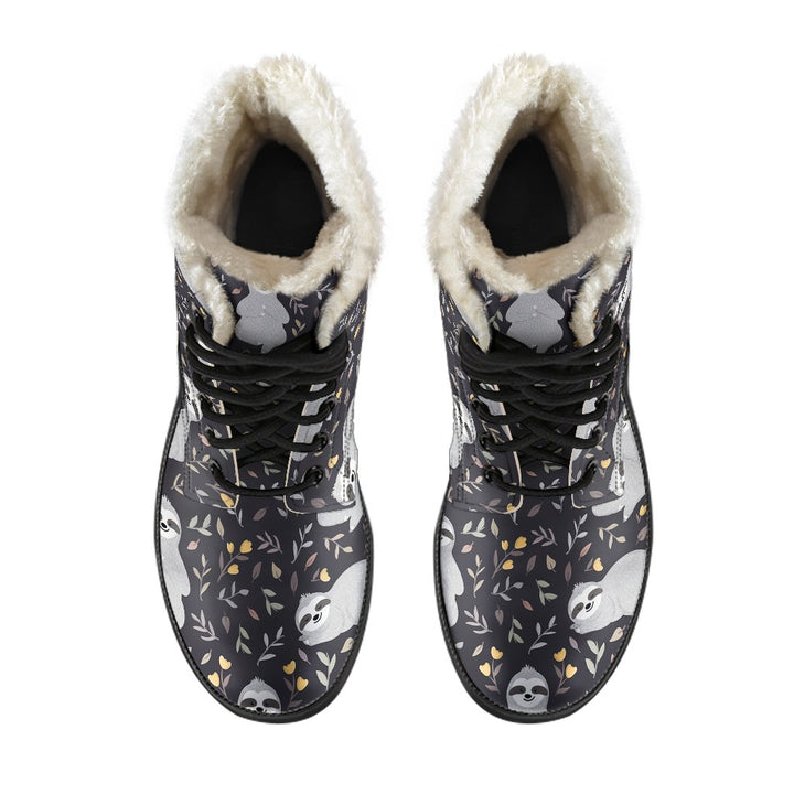 Sloth In The Wild Cartoon Pattern Print Comfy Faux Fur Boots For Winter Season