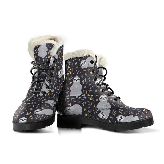 Sloth In The Wild Cartoon Pattern Print Comfy Faux Fur Boots For Winter Season