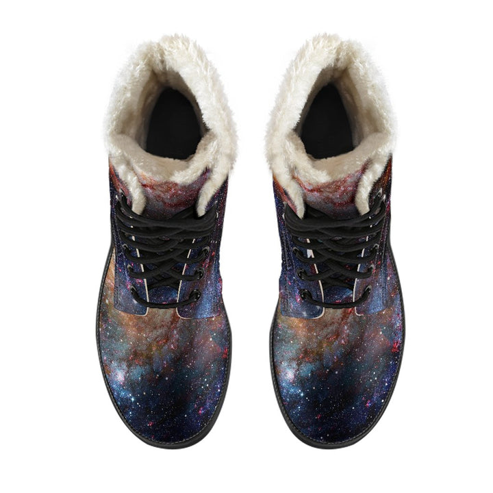 Stardust Mystery Galaxy Print Comfy Faux Fur Boots For Winter Season